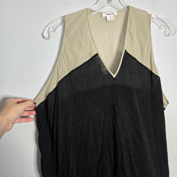 Helmut Lang Dropah Linen Blend Sleeveless Colorblock Tunic Top Size P / S Black - Picture 4 of 10